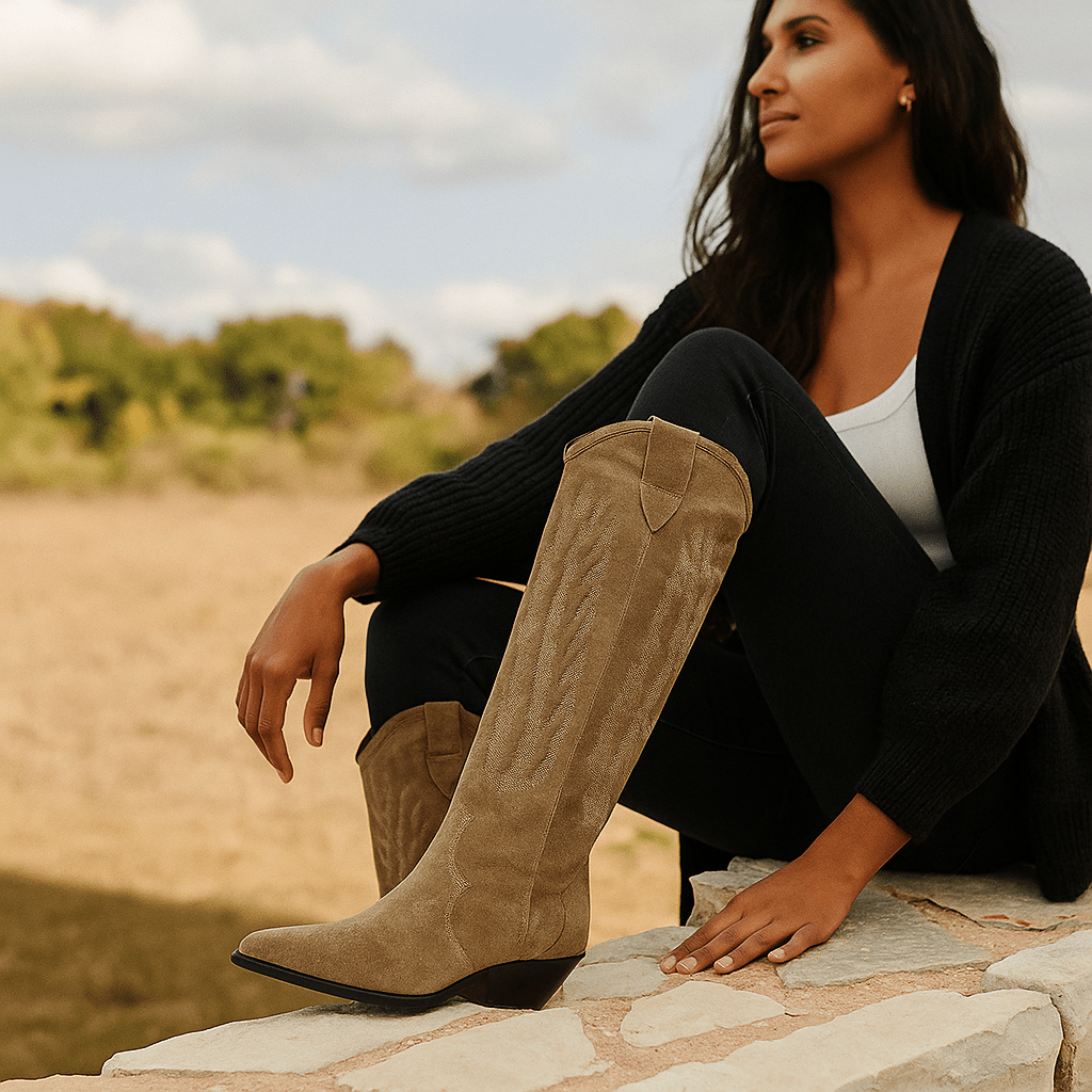 Celeste - Korkeat Brodeeratut Cowboy - saappaat Nahasta - Tyylikäs Mukavuus - EmiyoSuomi - Saappaat Nainen