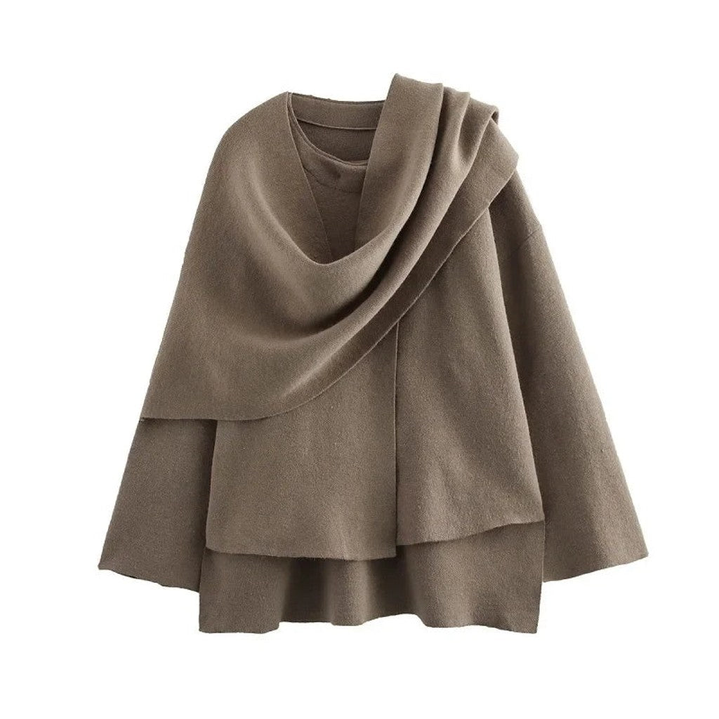 Naisten cardigan takki asyymetrisellä draperikauksella, rento löysä istuvuus