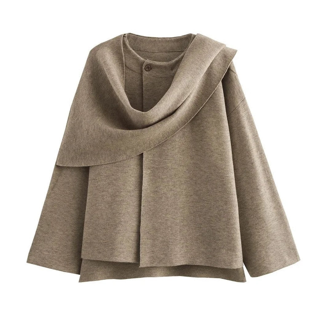 Naisten cardigan takki asyymetrisellä draperikauksella, rento löysä istuvuus