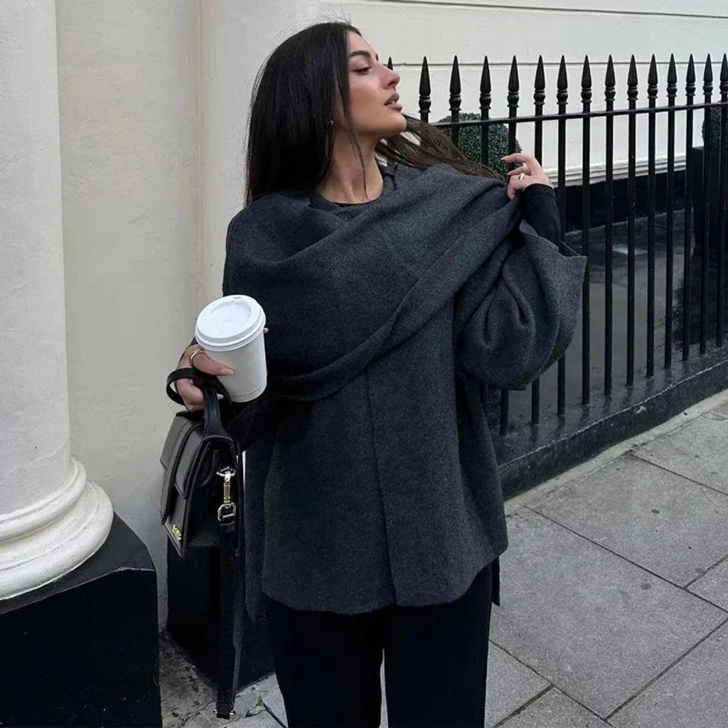 Naisten cardigan takki asyymetrisellä draperikauksella, rento löysä istuvuus