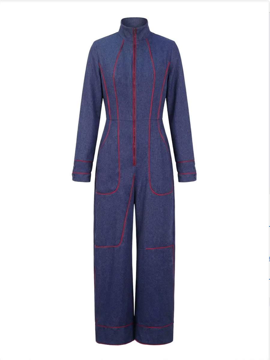 Denimkomero | Leveät lahkeet, pitkät hihat, seisova kaulus