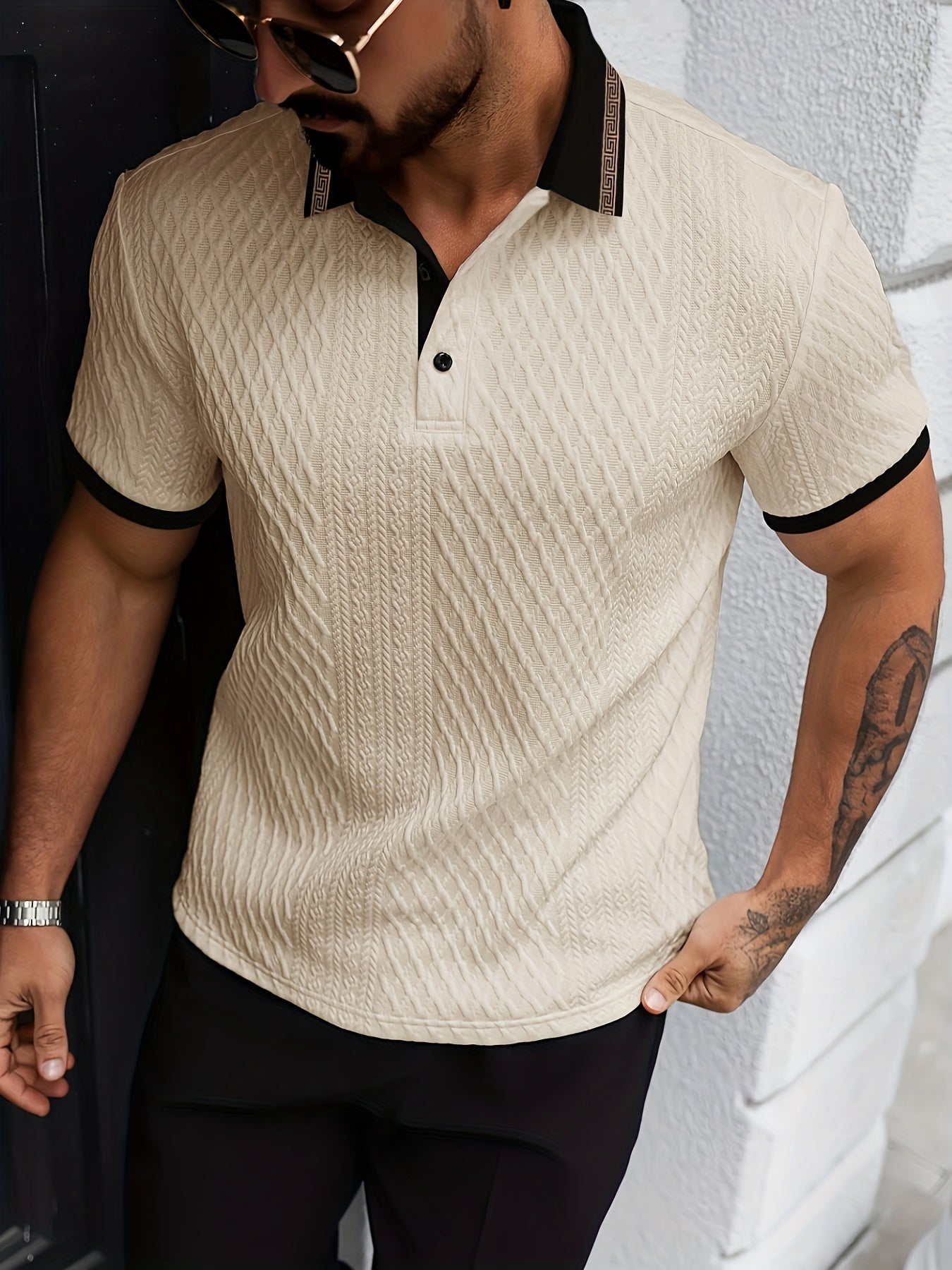 Miesten polo lyhyt hiha rakenne premium istuvuus beige