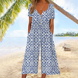 Naisten culotte-jumpsuit | lyhythihainen puuvilla, painettu | kesä