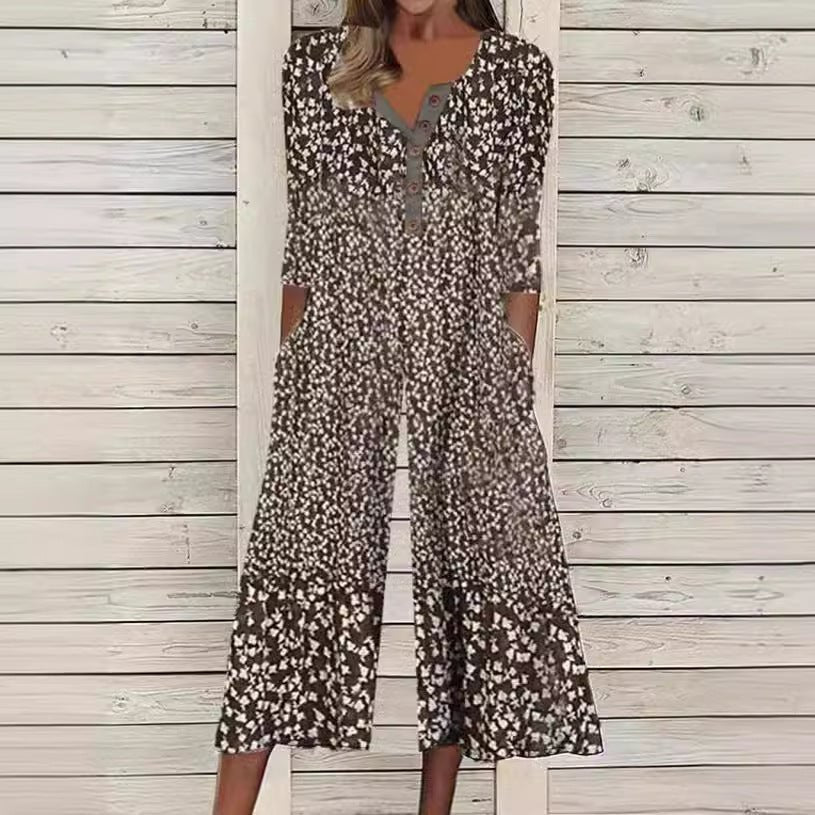 Naisten culotte-jumpsuit | lyhythihainen puuvilla, painettu | kesä