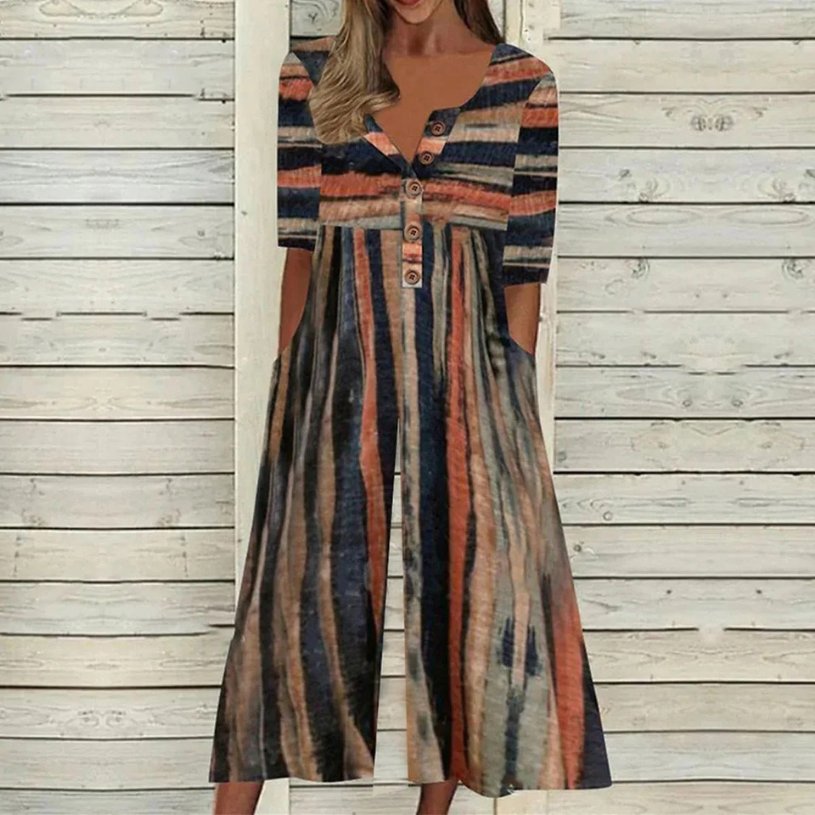 Naisten culotte-jumpsuit | lyhythihainen puuvilla, painettu | kesä