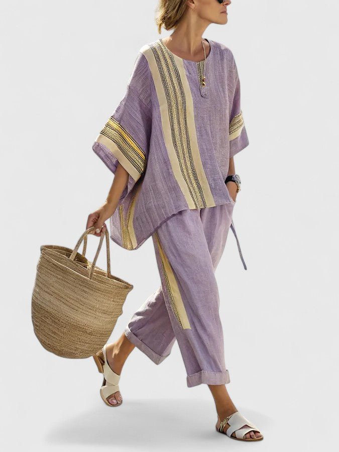 Naisten liinensekoitus loungewear-setti | Väljä istuvuus, kesätyyli