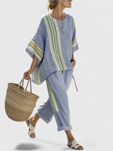 Naisten liinensekoitus loungewear-setti | Väljä istuvuus, kesätyyli