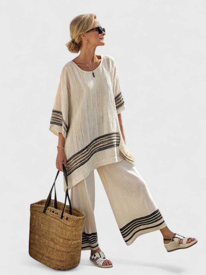 Naisten liinensekoitus loungewear-setti | Väljä istuvuus, kesätyyli