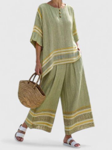 Naisten liinensekoitus loungewear-setti | Väljä istuvuus, kesätyyli