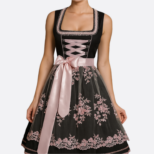 Damen Dirndl Kleid - Leichter Stoff - Stilvoll Rosa - Perfekt Oktoberfest
