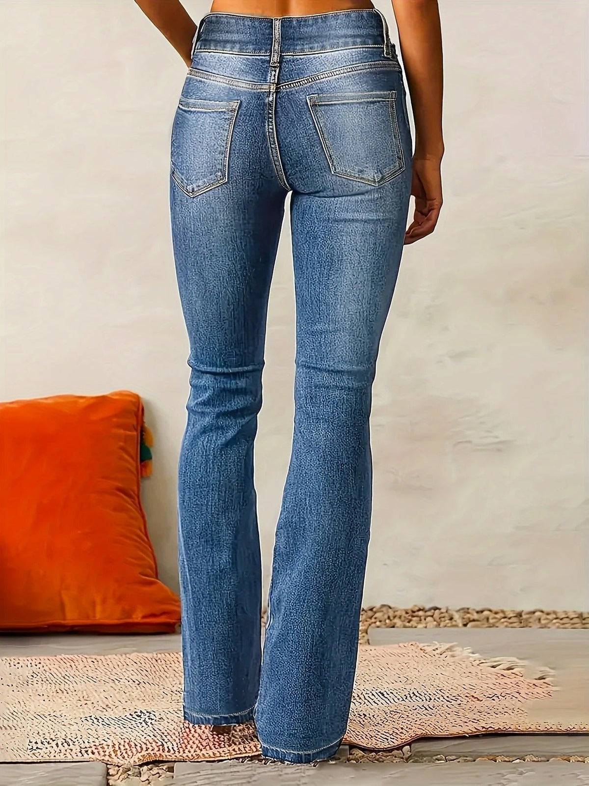 Naisten denim leveälahkeiset housut korkeavyötäröiset vartalomyötäinen istuvuus