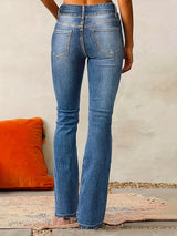 Naisten denim leveälahkeiset housut korkeavyötäröiset vartalomyötäinen istuvuus