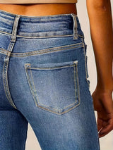 Naisten denim leveälahkeiset housut korkeavyötäröiset vartalomyötäinen istuvuus