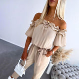 Naisten Jumpsuit | Olkapäästä Paljastettu, Laskokset, Vyönauha