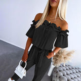 Naisten Jumpsuit | Olkapäästä Paljastettu, Laskokset, Vyönauha