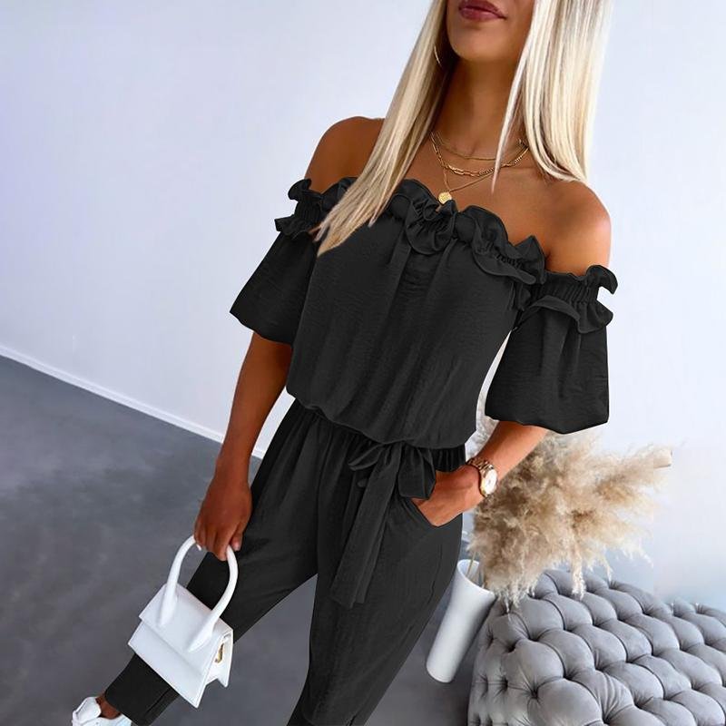 Naisten Jumpsuit | Olkapäästä Paljastettu, Laskokset, Vyönauha