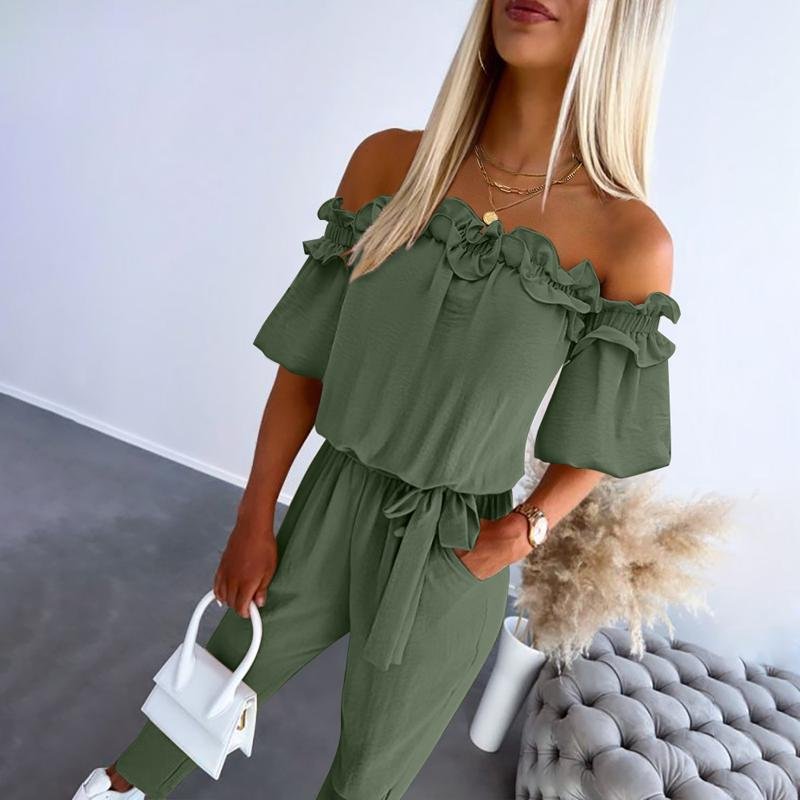 Naisten Jumpsuit | Olkapäästä Paljastettu, Laskokset, Vyönauha