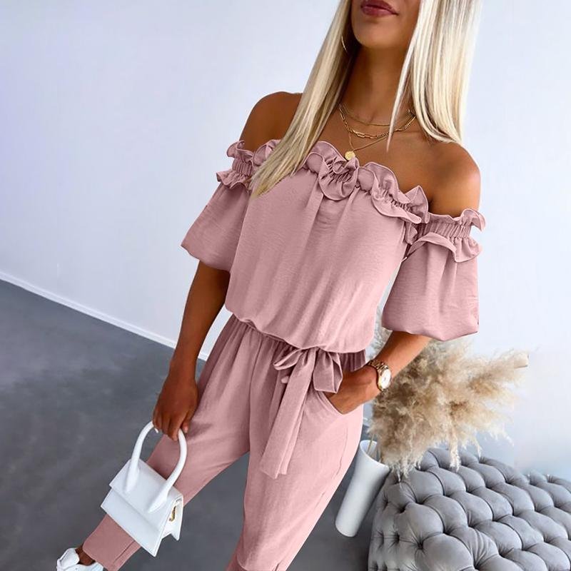 Naisten Jumpsuit | Olkapäästä Paljastettu, Laskokset, Vyönauha