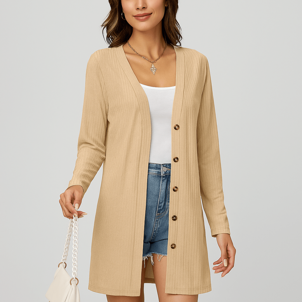 Women's Long Sleeve Cardigan Button Front Textured