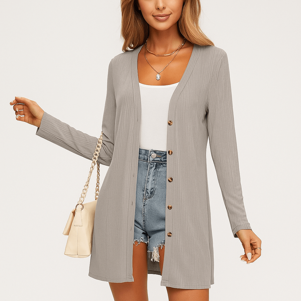 Women's Long Sleeve Cardigan Button Front Textured