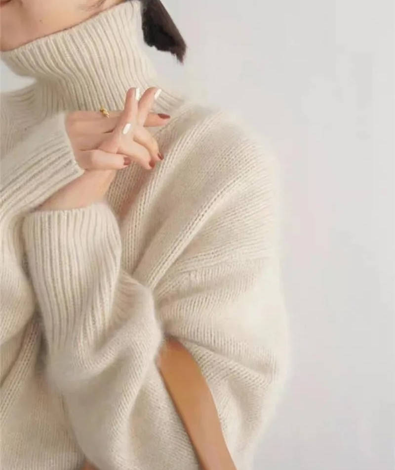 Naisten kashmir turtleneck sweater löysä istuvuus yksivärinen