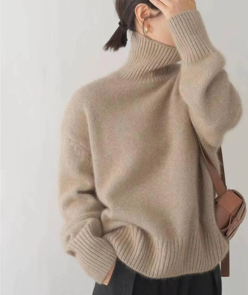 Naisten kashmir turtleneck sweater löysä istuvuus yksivärinen