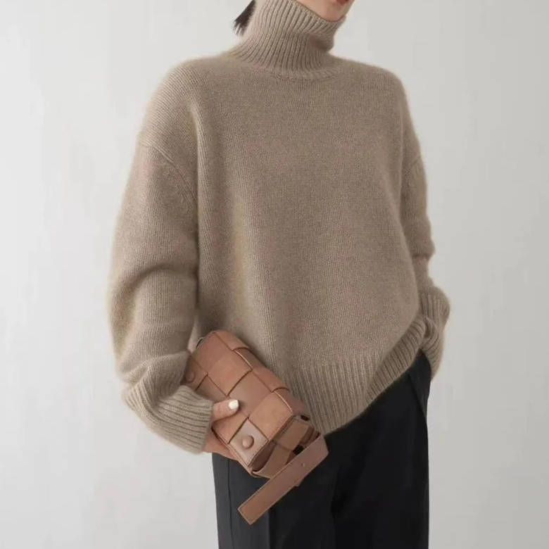 Naisten kashmir turtleneck sweater löysä istuvuus yksivärinen
