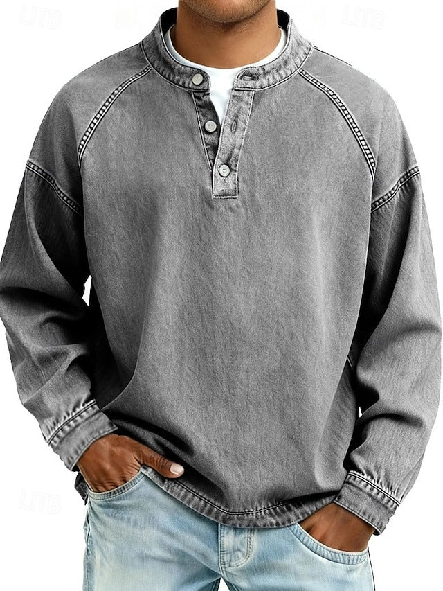 Miesten Henley t-paita vintage istuvuus pehmeä kangas rento tyyli