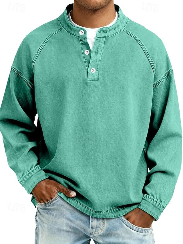 Miesten Henley t-paita vintage istuvuus pehmeä kangas rento tyyli