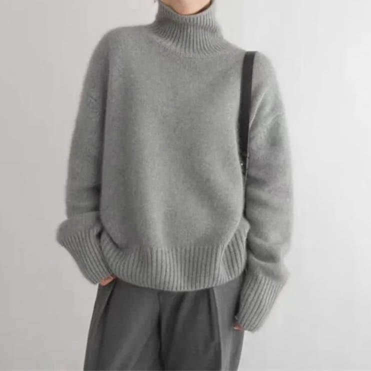 Naisten kashmir turtleneck sweater löysä istuvuus yksivärinen