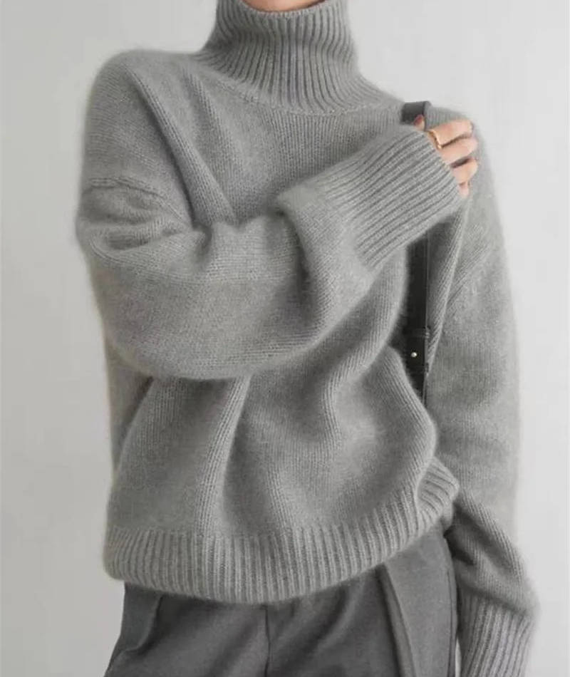 Naisten kashmir turtleneck sweater löysä istuvuus yksivärinen