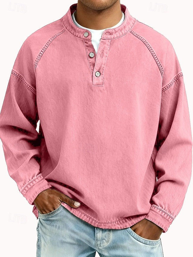 Miesten Henley t-paita vintage istuvuus pehmeä kangas rento tyyli