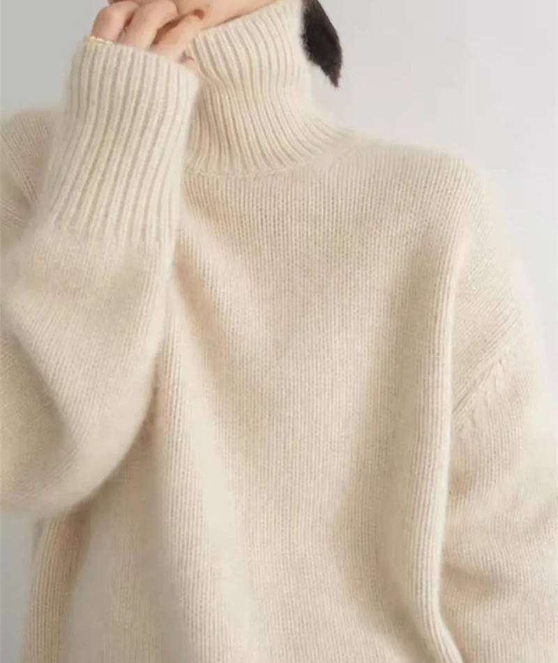 Naisten kashmir turtleneck sweater löysä istuvuus yksivärinen