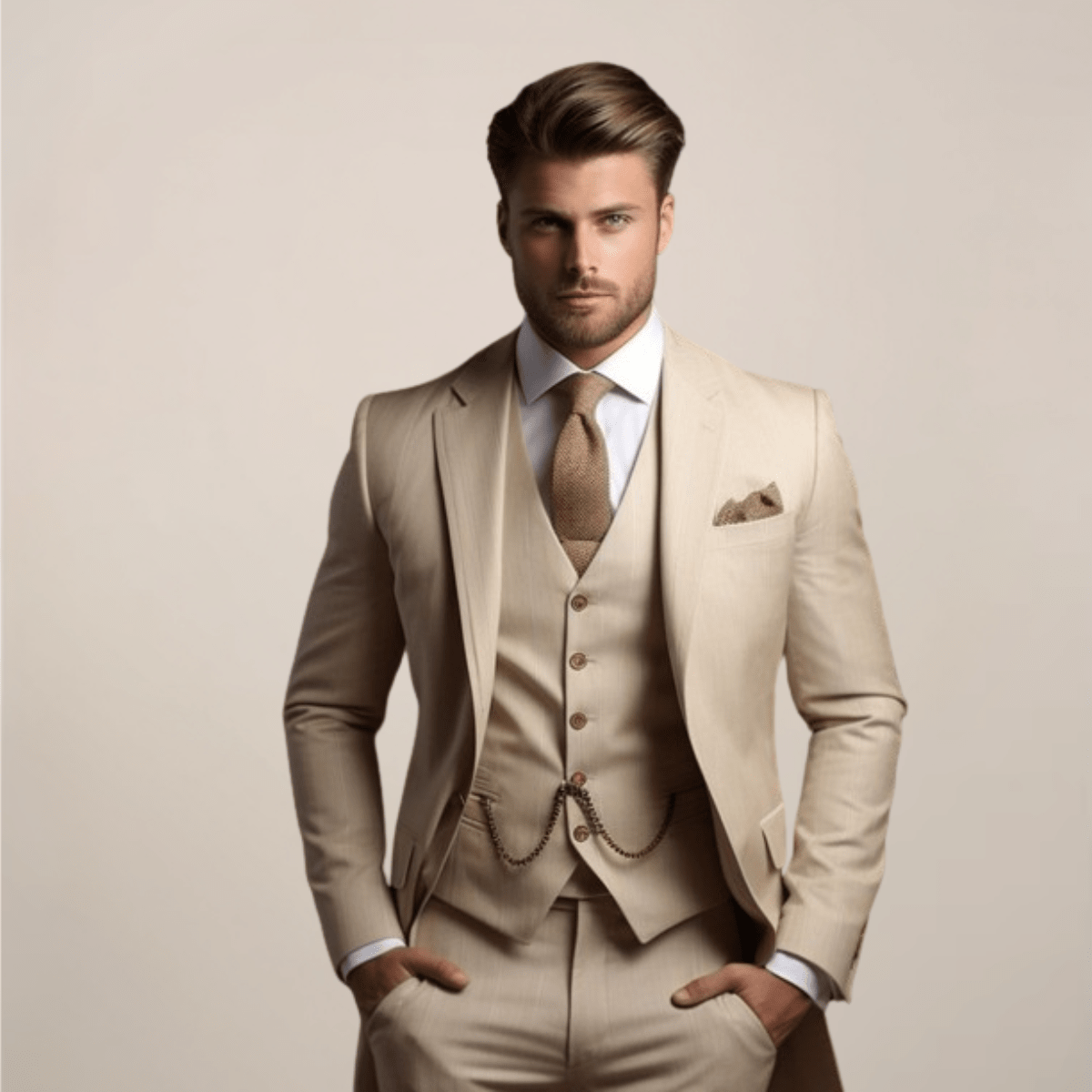 Miesten kolmiosainen slim fit puku muodolliselle tilaisuudelle