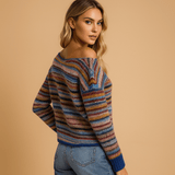 Elegantti raidallinen paita - Pitkähihainen - Mukavuus & tyyli - EmiyoSuomi - Neulepusero Nainen