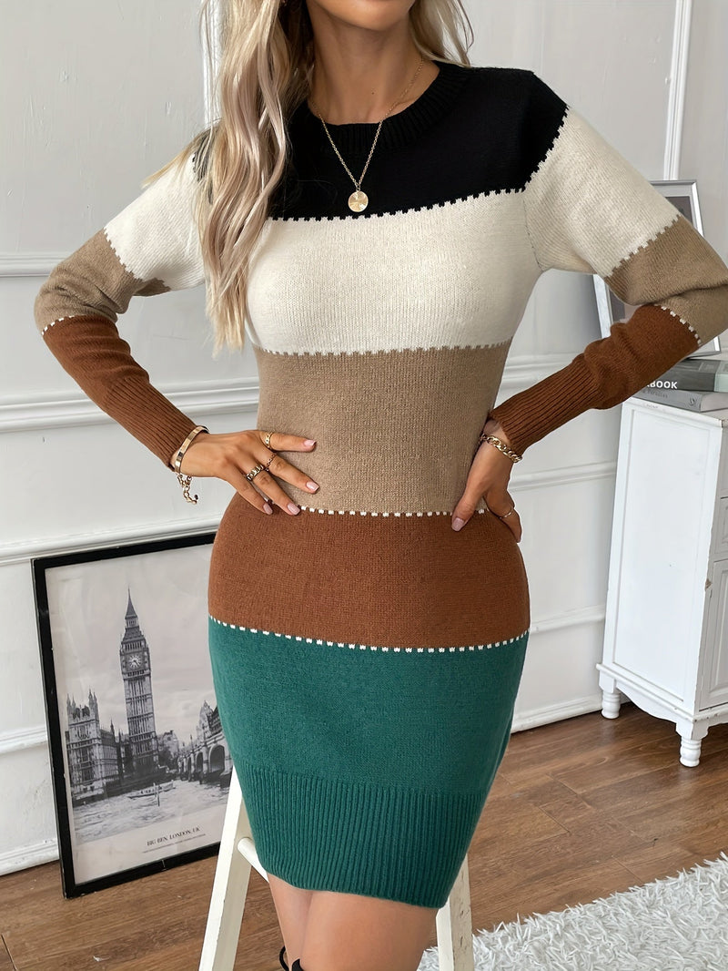FIONA | Moderni Väriblokki Pitkähiha Dress Naisille-Dress-EmiyoSuomi