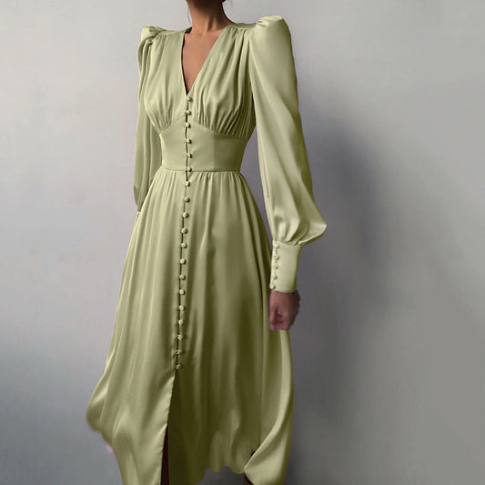 Mekko Pitkillä Hihoilla - Satiinihohtoinen Eleganssi-Mekot-EmiyoSuomi