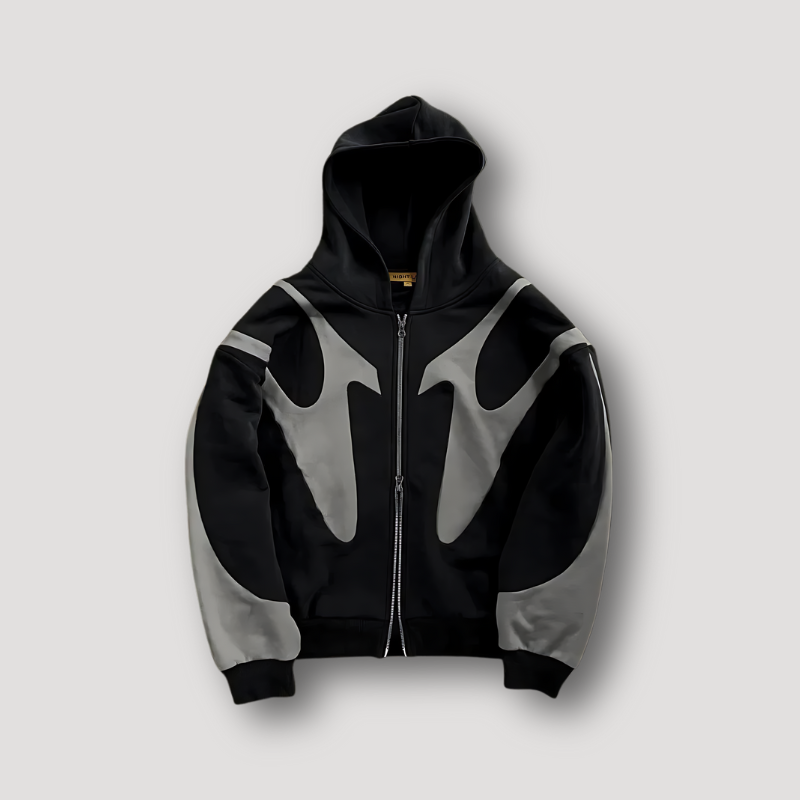 Miesten Hoodie | Vetoketju ja Painatus | Sininen, Musta, Harmaa