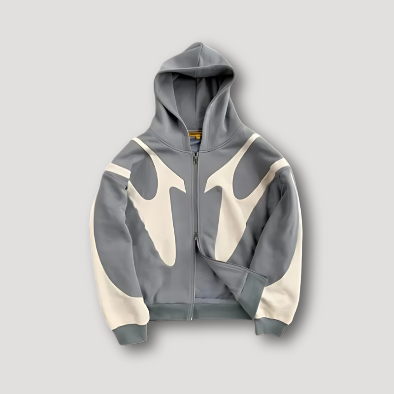 Miesten Hoodie | Vetoketju ja Painatus | Sininen, Musta, Harmaa