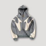 Miesten vetoketjuhoodie painatuksella sininen musta harmaa rento istuvuus