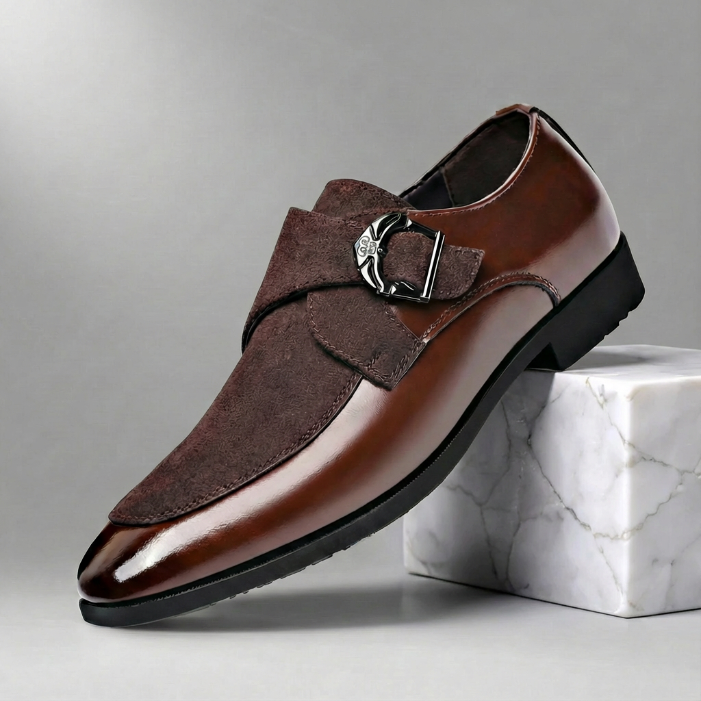 Miesten mokkanahka monk strap pukukengät solkikiinnityksellä kaksivärinenä