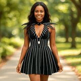 Goottinen Raidallinen Halloween Mini Mekko - Naisten Tyylikäs Puku - EmiyoSuomi - Halloween