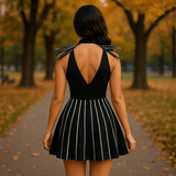 Goottinen Raidallinen Halloween Mini Mekko - Naisten Tyylikäs Puku - EmiyoSuomi - Halloween