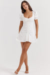 Robe blanche mini à manches bouffantes - Élégante - Mode-Mekot-EmiyoSuomi