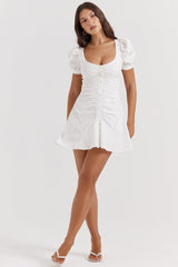 Robe blanche mini à manches bouffantes - Élégante - Mode-Mekot-EmiyoSuomi