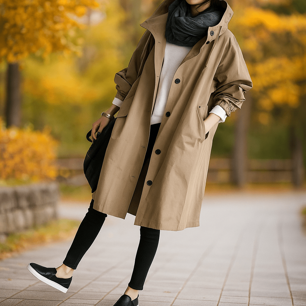 Helena - Vedenpitävä Trench Coat - Huppu - Tyylikäs Suoja - EmiyoSuomi - Takki Nainen