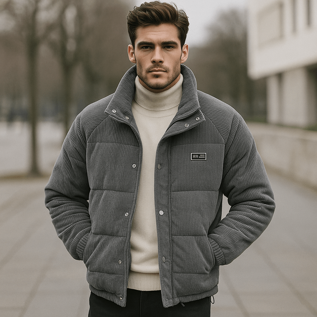 Herre Corduroy Puffertakki - Vakiokaulus - Napit - Lämmin & Tyylikäs - EmiyoSuomi - Takit - Miehet