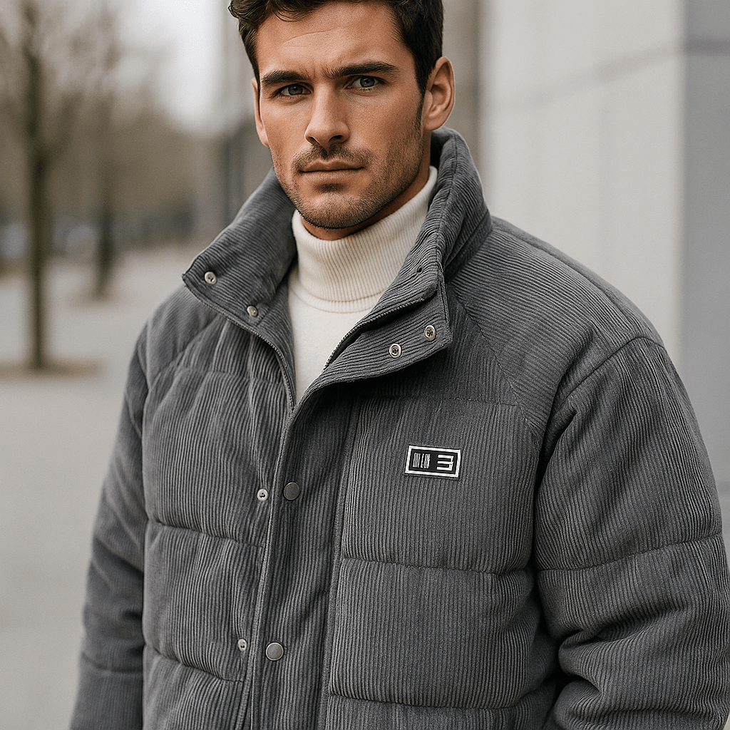 Herre Corduroy Puffertakki - Vakiokaulus - Napit - Lämmin & Tyylikäs - EmiyoSuomi - Takit - Miehet