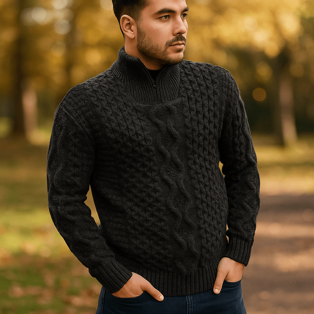 Herre Kabelstrik Neule – Korkea Kaulus – Vetoketjulla – Ribatut Hihansuut - EmiyoSuomi - Villapaita Miehet