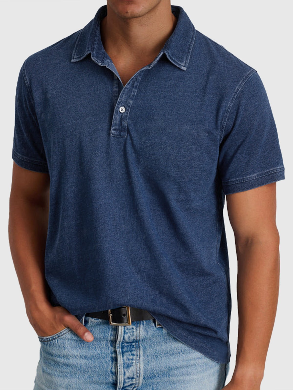 Miesten Puuvilla-Denim Lyhythihainen Polo-paita | Rento Istuvuus